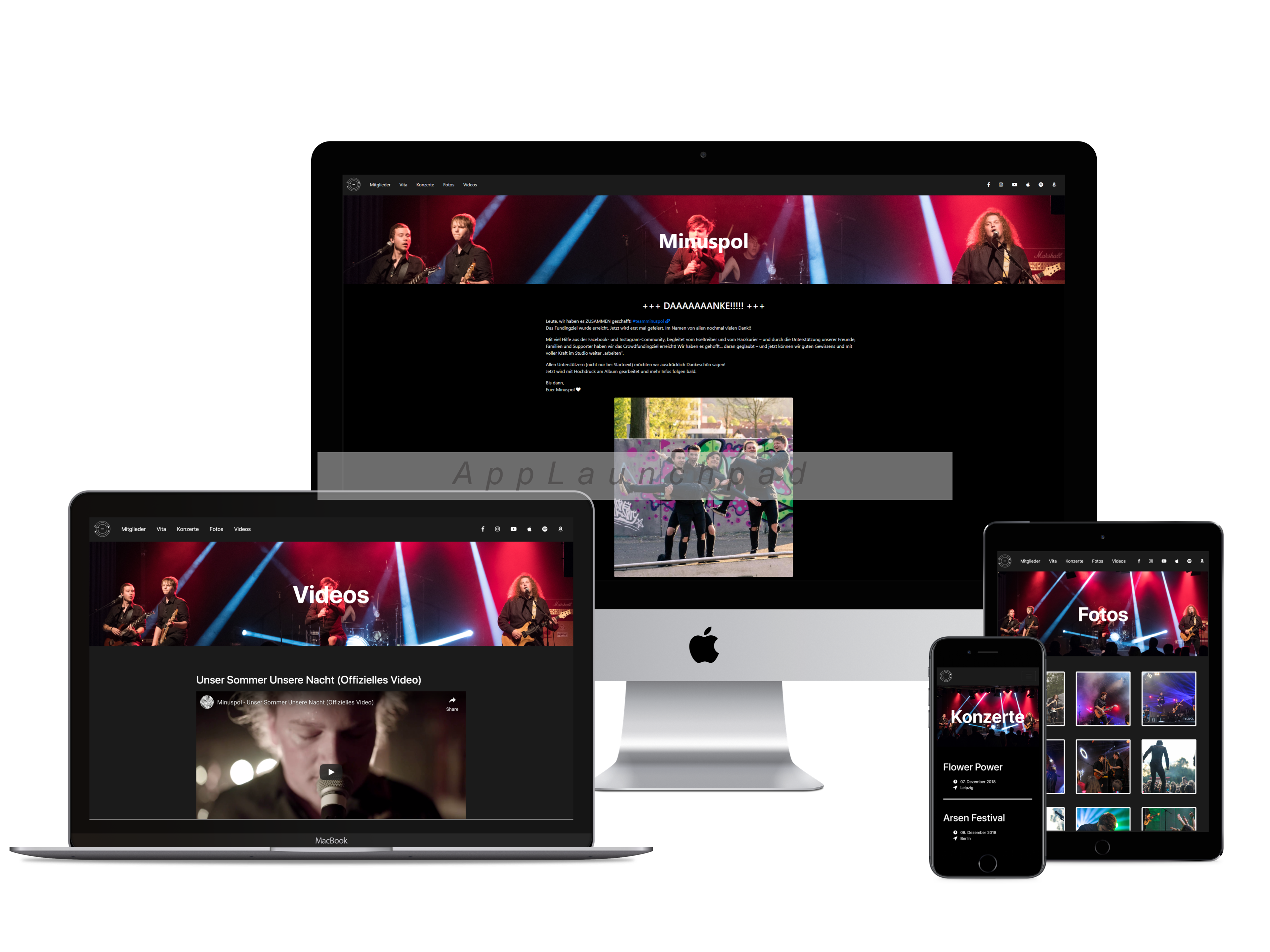 Minuspol Band Website Mockup